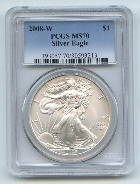 2008 W $1 Uncirculated Burnished Silver Eagle PCGS MS70