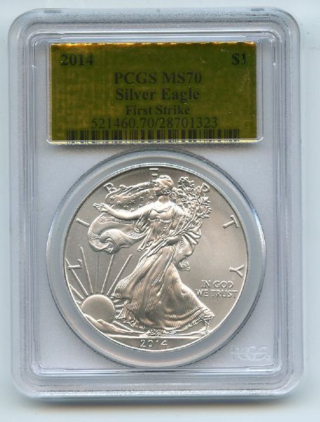2014 $1 American Silver Eagle 1oz PCGS MS70 First Strike Gold Foil Label