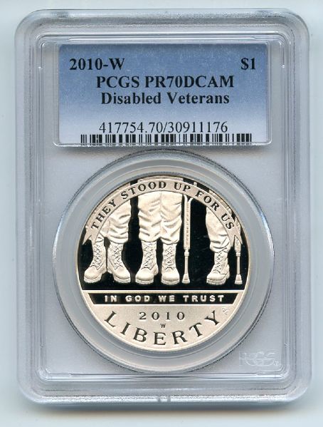 2010 W $1 Disabled Veterans Silver Commemorative Dollar PCGS PR70DCAM
