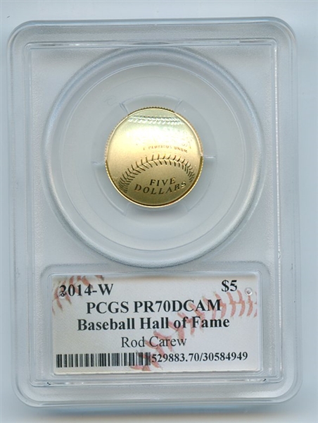 2014 W $5 Gold Baseball HOF Commemorative Rod Carew PCGS PR70DCAM