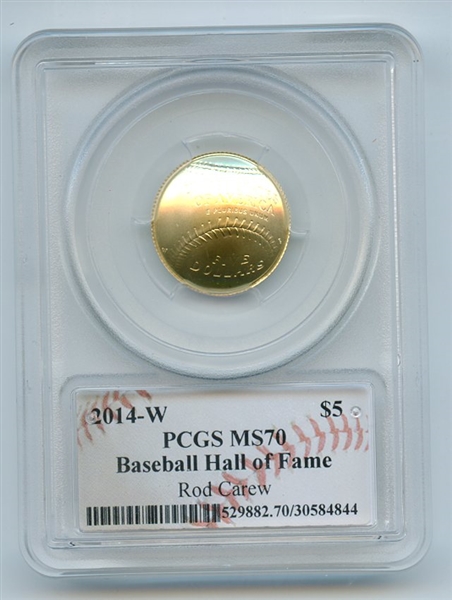 2014 W $5 Gold Baseball HOF Commemorative Rod Carew PCGS MS70