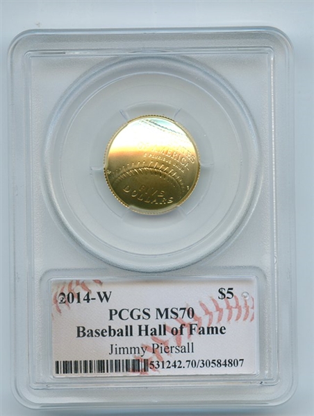 2014 W $5 Gold Baseball HOF Commemorative Jimmy Piersall PCGS MS70