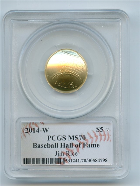2014 W $5 Gold Baseball HOF Commemorative Jim Rice PCGS MS70