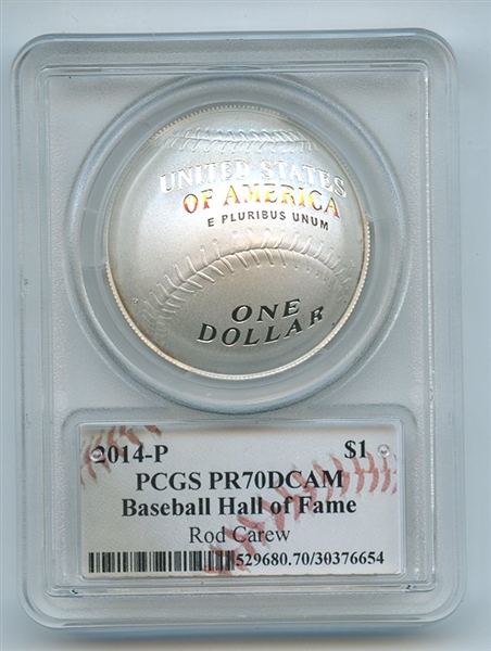 2014 P $1 Silver Baseball HOF Commemorative Rod Carew PCGS PR70DCAM