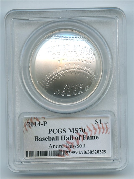 2014 P $1 Silver Baseball HOF Commemorative Andre Dawson PCGS MS70