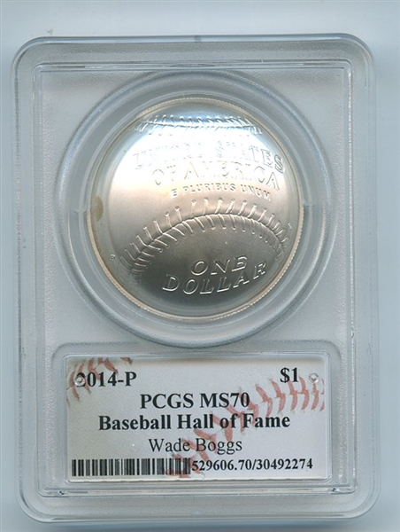 2014 P $1 Silver Baseball HOF Commemorative Wade Boggs PCGS MS70