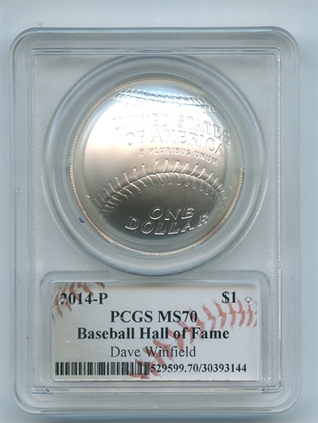 2014 P $1 Silver Baseball HOF Commemorative Dave Winfield PCGS MS70