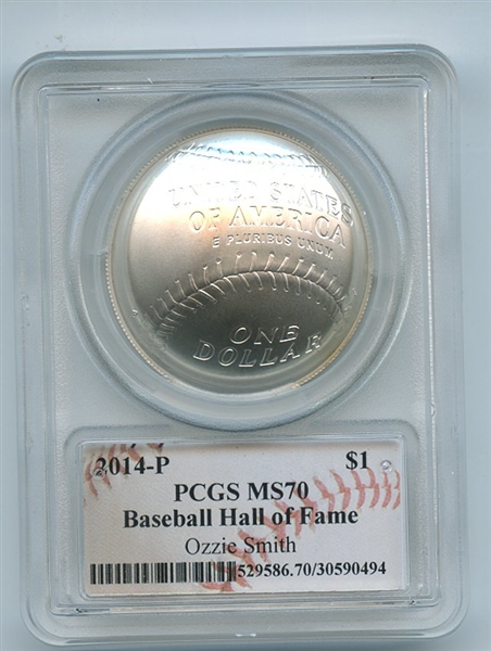 2014 P $1 Silver Baseball HOF Commemorative Ozzie Smith PCGS MS70