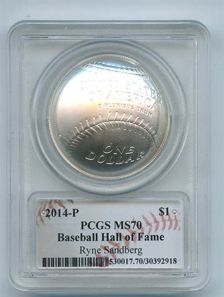 2014 P $1 Silver Baseball HOF Commemorative Ryne Sandberg PCGS MS70