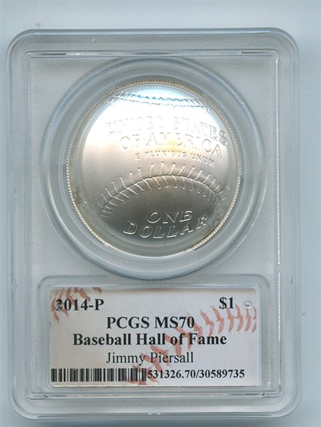 2014 P $1 Silver Baseball HOF Commemorative Jimmy Piersall PCGS MS70