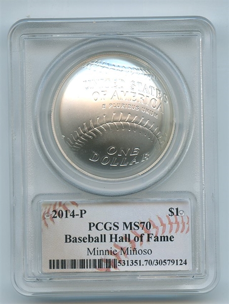 2014 P $1 Silver Baseball HOF Commemorative Minnie Minoso PCGS MS70
