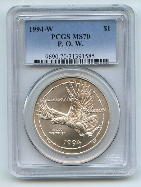 1994 W $1 Prisioner of War POW Silver Commemorative Dollar PCGS MS70