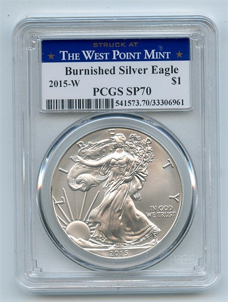 2015 W $1 American Burnished Silver Eagle Dollar PCGS SP70 West Point