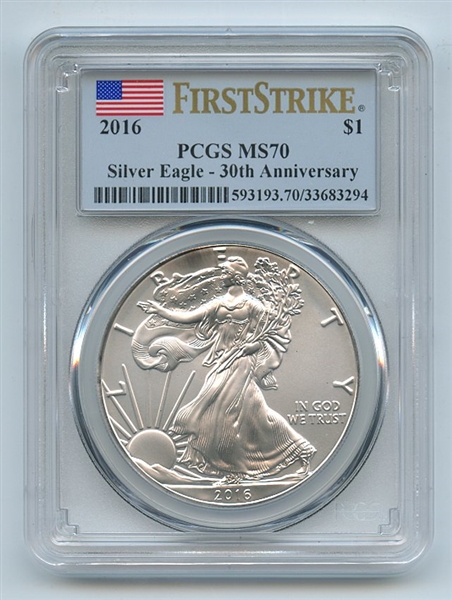 2016 $1 American Silver Eagle 1oz Dollar PCGS MS70 First Strike