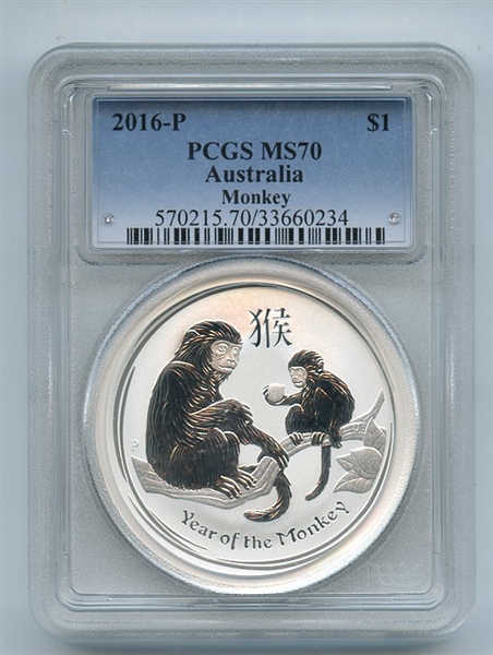 2016 P $1 Australia Silver 1oz Monkey PCGS MS70