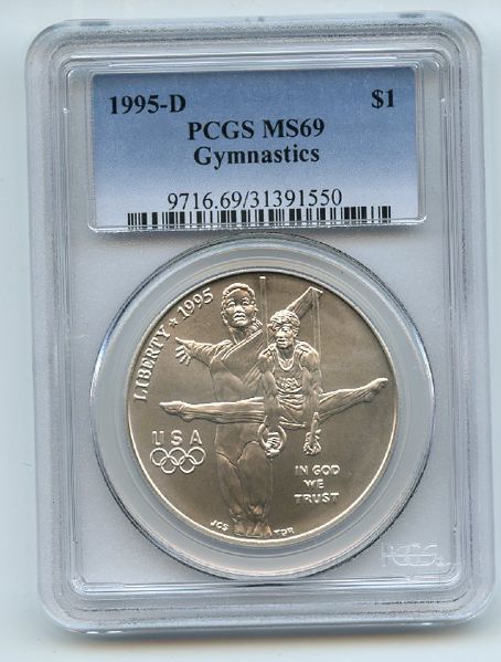 1995 D $1 Olympic Gymnist Silver Commemorative Dollar PCGS MS69