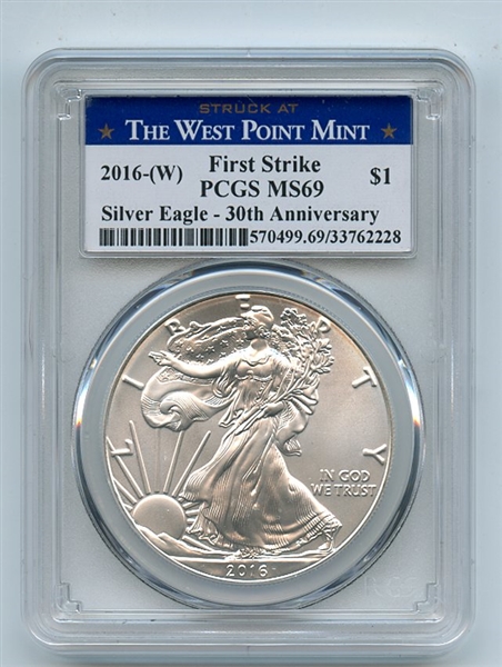 2016 $1 (W) American Silver Eagle 1oz Dollar PCGS MS69 First Strike West Point
