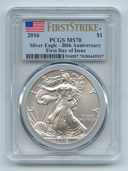 2016 $1 American Silver Eagle 1oz Dollar PCGS MS70 First Day of Issue