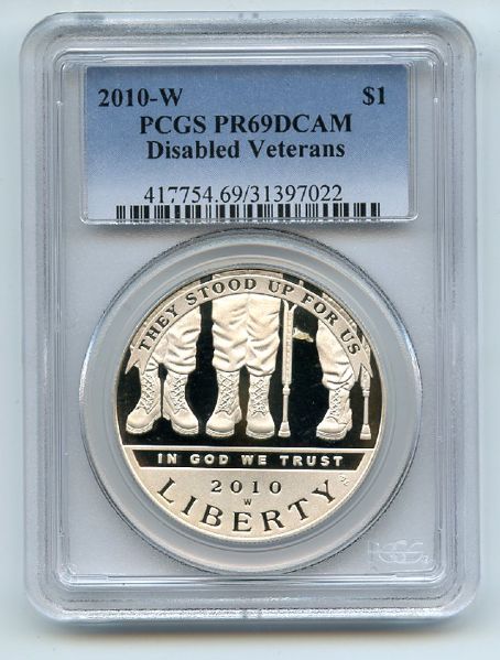 2010 W $1 Disabled Veterans Silver Commemorative Dollar PCGS PR69DCAM