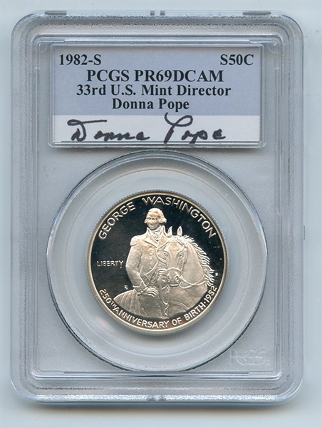1982 S 50C Washington Silver Commemorative Half Dollar PCGS PR69DCAM Donna Pope