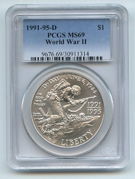 1993 D $1 World War II WWII Silver Commemorative Dollar PCGS MS69