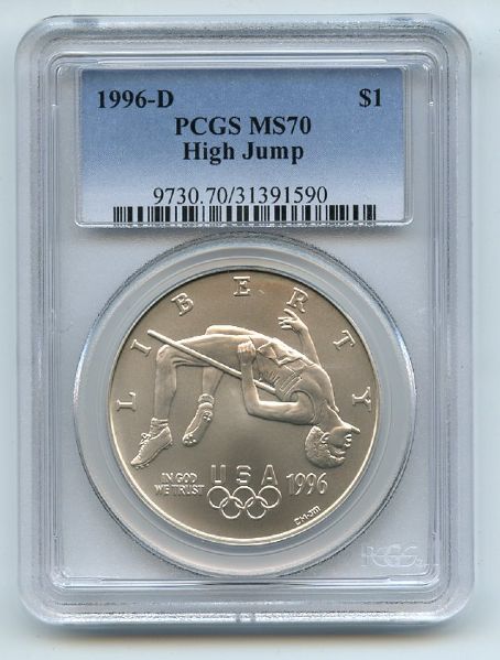 1996 D $1 High Jump Silver Commemorative Dollar PCGS MS70