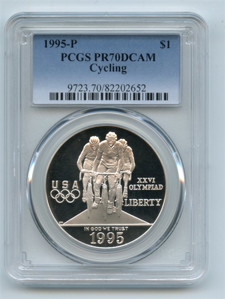 1995 P $1 Olympic Cycling Silver Commemorative Dollar PCGS PR70DCAM