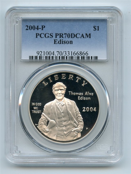 2004 P $1 Thomas Edison Silver Commemorative Dollar PCGS PR70DCAM