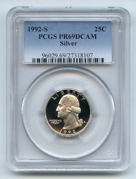 1992 S 25C Silver Washington Quarter Proof PCGS PR69DCAM