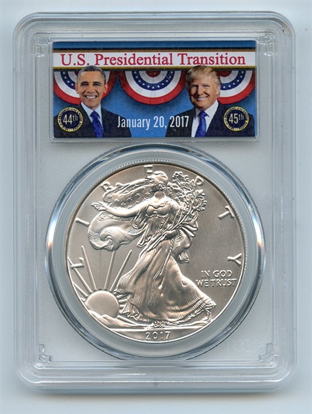 2017 $1 American 1oz Silver Eagle PCGS MS70 Obama/Trump Transition