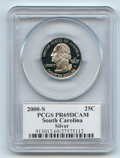 2000 S 25C Silver South Carolina Quarter PCGS PR69DCAM