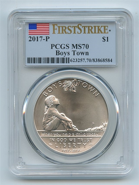 2017 P $1 Boys Town Silver Uncirculated Commemorative PCGS MS70 First Strike