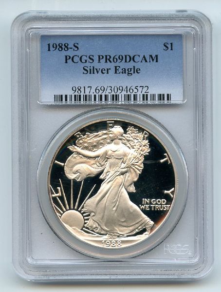 1988 S $1 Proof American Silver Eagle 1oz PCGS PR69DCAM
