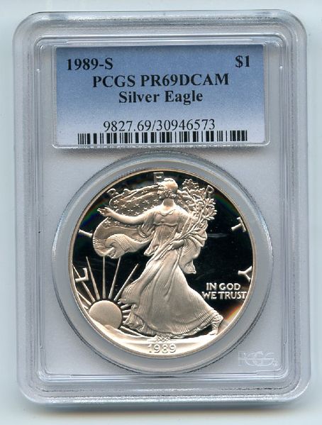 1989 S $1 Proof American Silver Eagle 1oz PCGS PR69DCAM