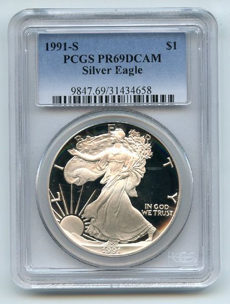 1991 S $1 Proof American Silver Eagle 1oz PCGS PR69DCAM