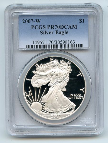 2007 W $1 Proof American Silver Eagle 1oz PCGS PR70DCAM