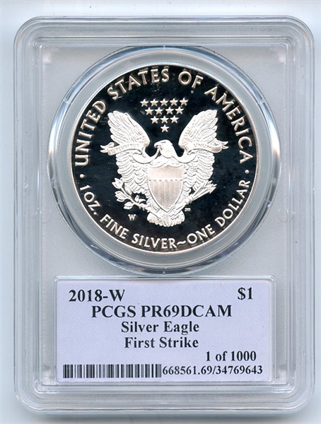 2018 W $1 American Proof Silver Eagle PCGS PR69DCAM Thomas Cleveland 1 of 1000
