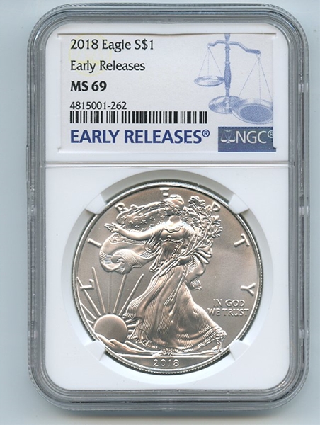 2018 $1 American Silver Eagle Dollar NGC MS69 Early Releases