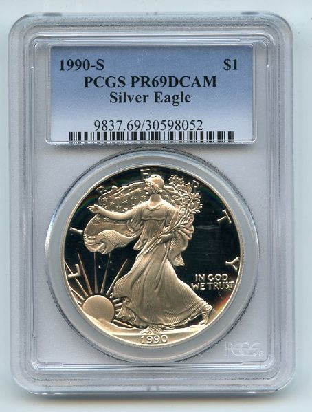 1990 S $1 Proof American Silver Eagle 1oz PCGS PR69DCAM