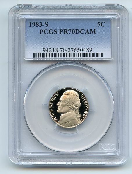 1983 S 5C Jefferson Nickel Proof PCGS PR70DCAM