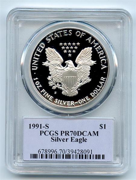 1991 S $1 Proof American Silver Eagle 1oz PCGS PR70DCAM Thomas Cleveland Native