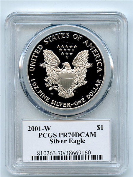 2001 W $1 Proof American Silver Eagle 1oz PCGS PR70DCAM Thomas Cleveland Eagle