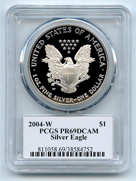 2004 W $1 Proof American Silver Eagle 1oz PCGS PR69DCAM Leonard Buckley