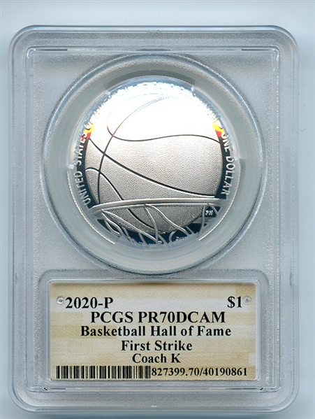 2020 P $1 Basketball Hall of Fame Silver Commemorative PCGS PR70DCAM FS Coach K