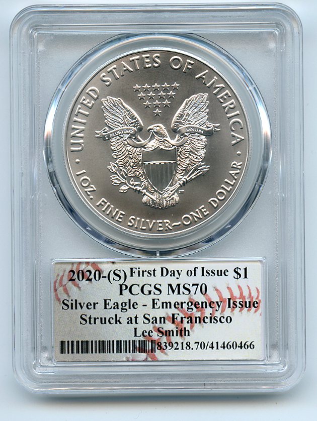 Item Detail - 2020 (S) $1 Silver Eagle Emergency Issue PCGS MS70 FDOI