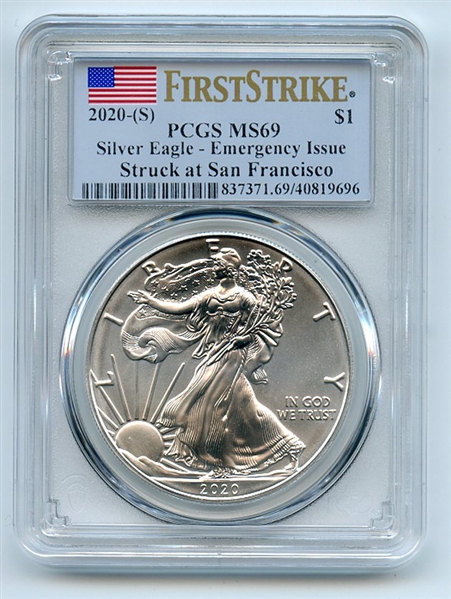 (10) 2020 (S) $1 American Silver Eagle PCGS MS69 First Strike Lot w/PCGS Box