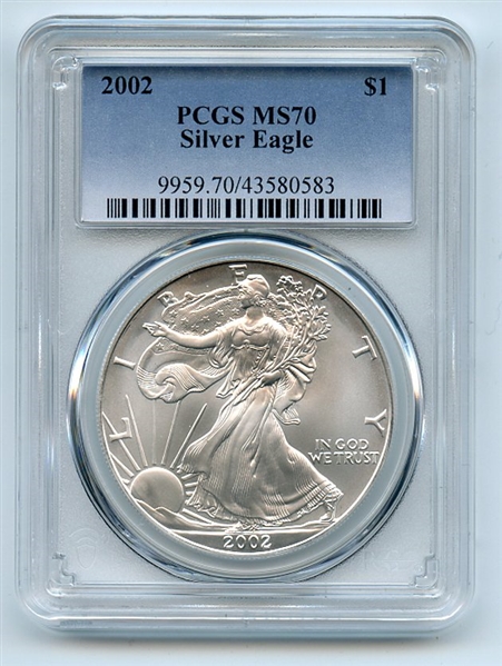 2002 $1 American Silver Eagle 1oz Dollar PCGS MS70