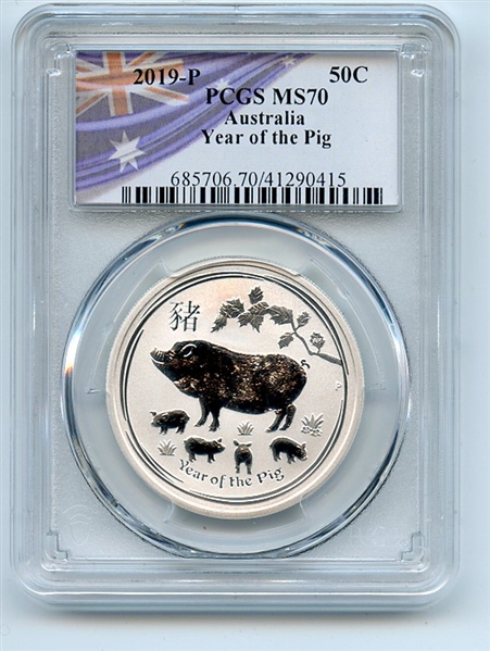2019 P 50C Silver 1/2 oz Australia Year of the Pig Half Dollar PCGS MS70