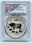 2019 P $1 Silver 1 oz Dollar Australia Year of Pig w/ Fu Privy Mark PCGS MS69
