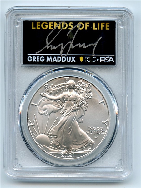 2021 $1 Silver Eagle Type 2 First Production PCGS MS70 Legends Life Greg Maddux
